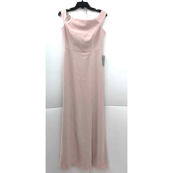 Dessy Collection Off the Shoulder Pale Pink Bow Bridesmaid Full Length Dress 8 - Picture 3 of 5